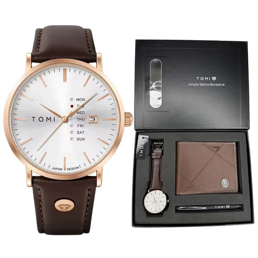 TOMI T-019 Straps Wrist Watch For Men With Wallet and Pen in Proper Tomi Gift Box